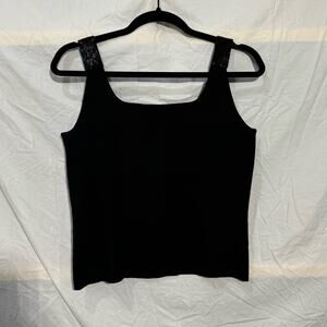 Liz Claiborne Silk Blend Cropped Beaded Straps Blouse Size Medium Dressy Goth